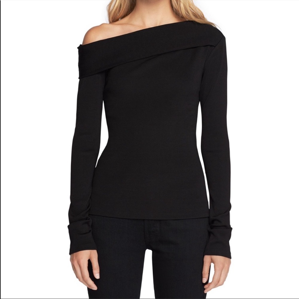 Rag & Bone Black Carmen One Shoulder Ribbed Top